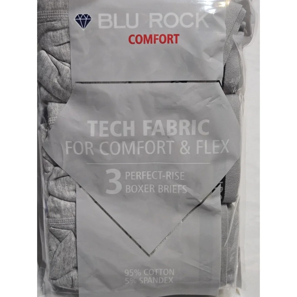 Blue Rock Comfort Perfect Rise Boxer Briefs 2XL Grey Cotton Stretch Underwear